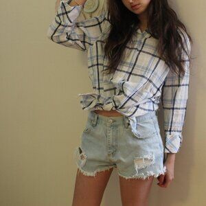 BohoChic women's Large button up shirt Bohemian Linen blend frayed hem